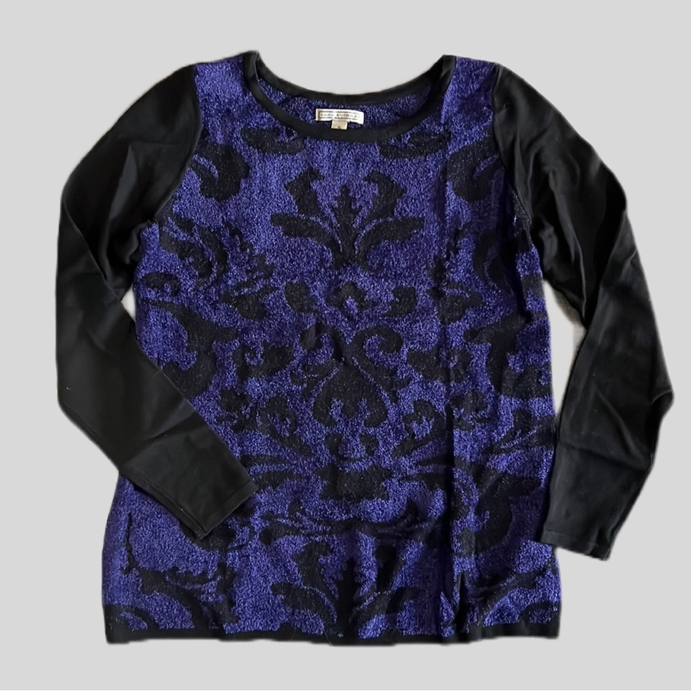 DANA BUCHMAN tunic sweater top in deep purple and black, beautiful knit, size S